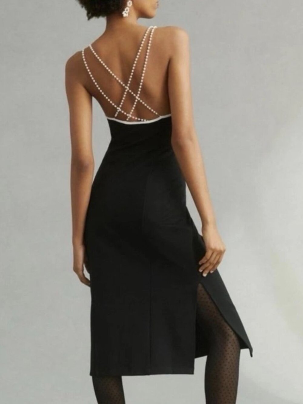 Maeve Anthropologie NWT Pearl Strap Black Cocktail Midi Sheath Dress Size XL - Picture 2 of 8
